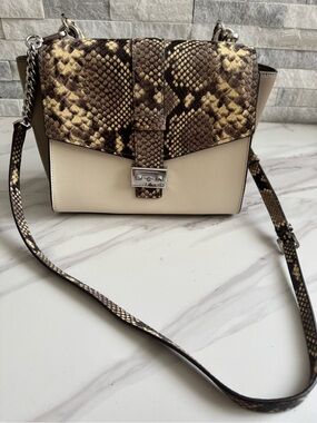Michael Kors Cream and Brown Snake-Print Crossbody Bag